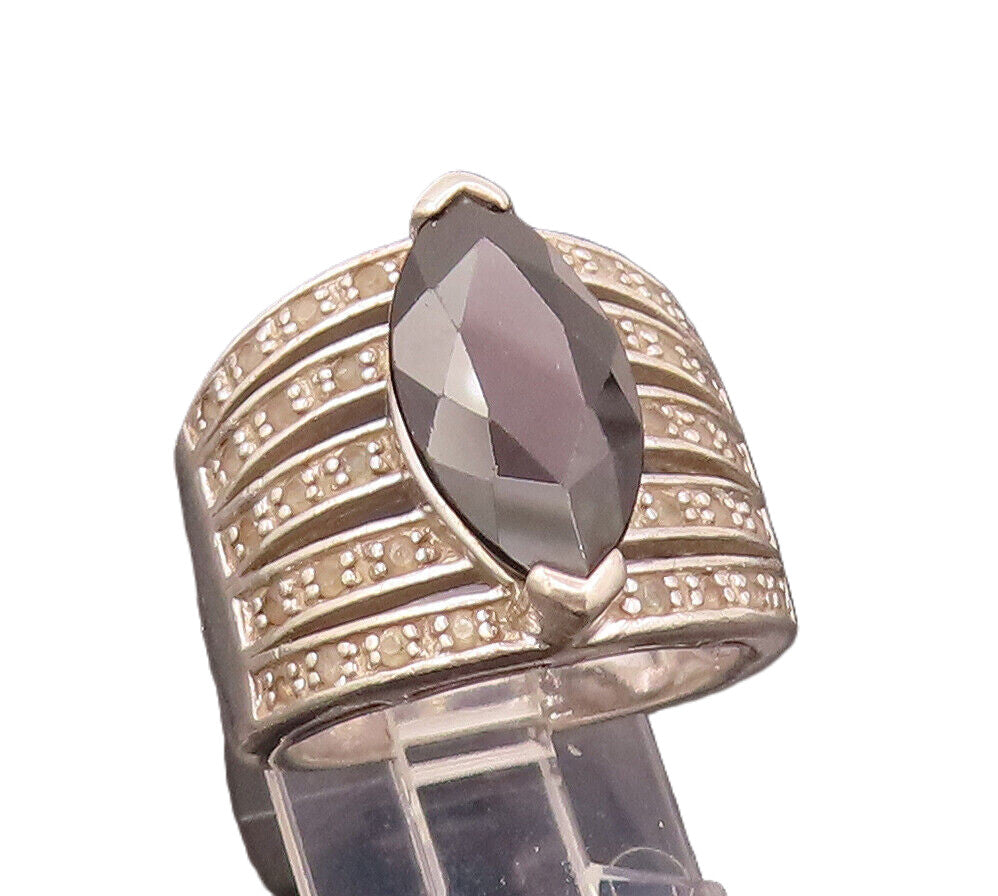 925 Sterling Silver  Vintage Marquise Cut Topaz & Spinel Ring Sz 7  RG26599