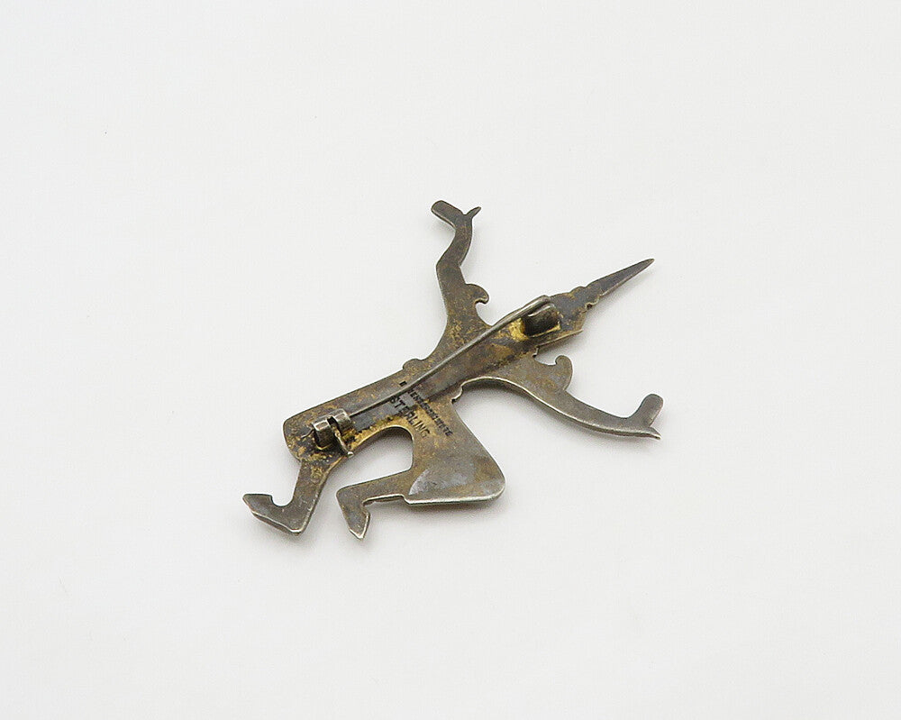 SIAM 925 Sterling Silver  Vintage Etched Detail Dancer Brooch Pin  BP6926