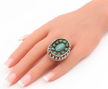 925 Sterling Silver Vintage Ring SARDA Turquoise Scrollwork Band  Sz 5  RG35173