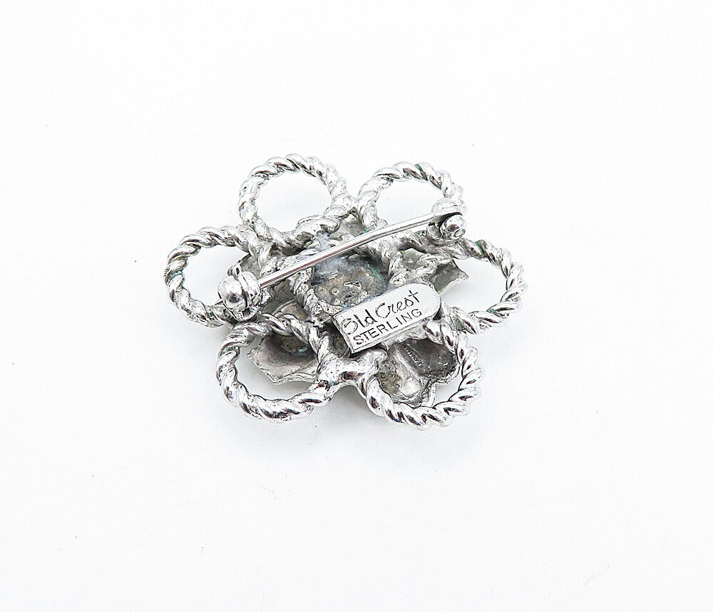 OLD CREST 925 Sterling Silver  Vintage Shiny Flower Twist Brooch Pin  BP2761