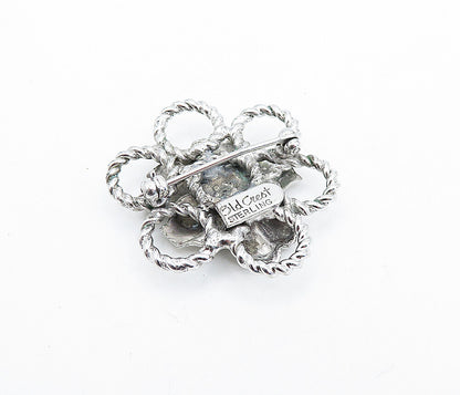 OLD CREST 925 Sterling Silver  Vintage Shiny Flower Twist Brooch Pin  BP2761