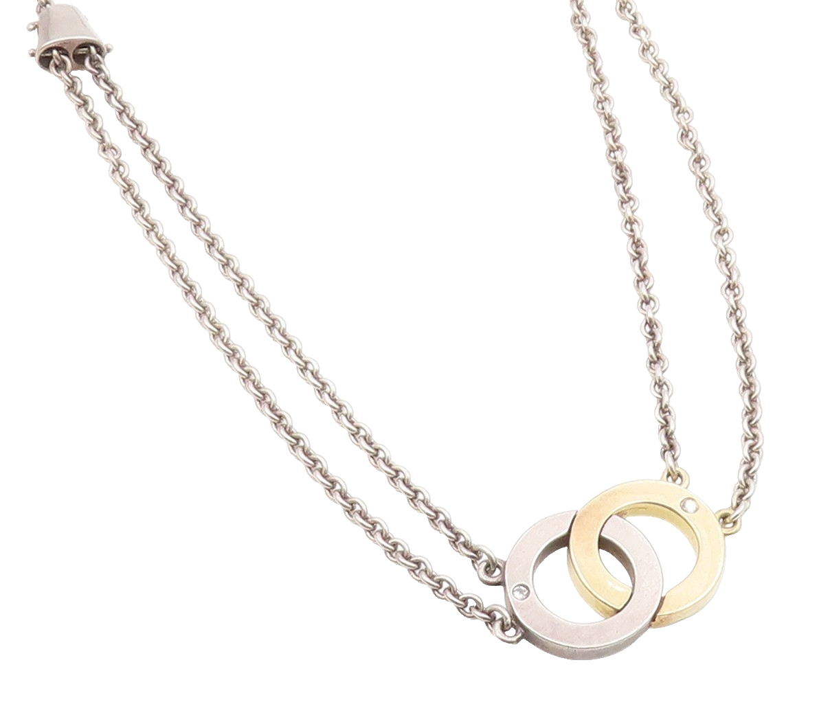 18k Gold & 925 Sterling Silver Vintage Necklace Real Diamonds Circle  NE4834