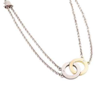 18k Gold & 925 Sterling Silver Vintage Necklace Real Diamonds Circle  NE4834