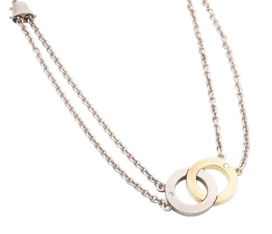 18k Gold & 925 Sterling Silver Vintage Necklace Real Diamonds Circle  NE4834