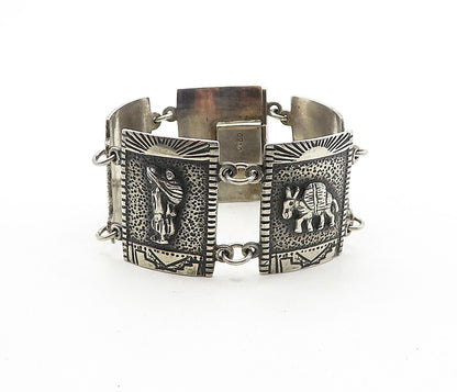 925 Sterling Silver  Vintage Antique Oxidized Storyteller Bracelet  BT1620