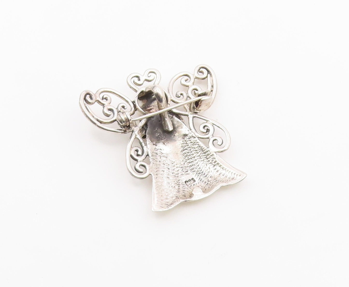 925 Sterling Silver  Vintage Shiny Swirl Wings Angel Motif Brooch Pin  BP5056