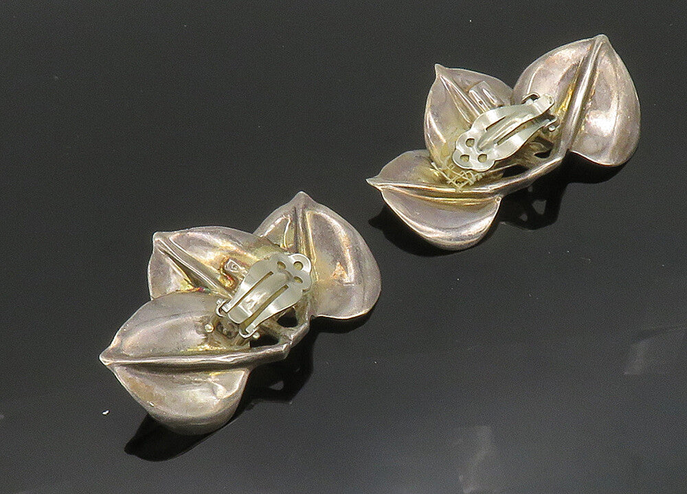 DESIGNER 925 Sterling Silver  Vintage Floral Leaf Non Pierce Earrings  EG9872