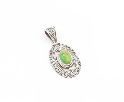 925 Sterling Silver Vintage Pendant Cabochon Turquoise Intricate Locket  PT25837