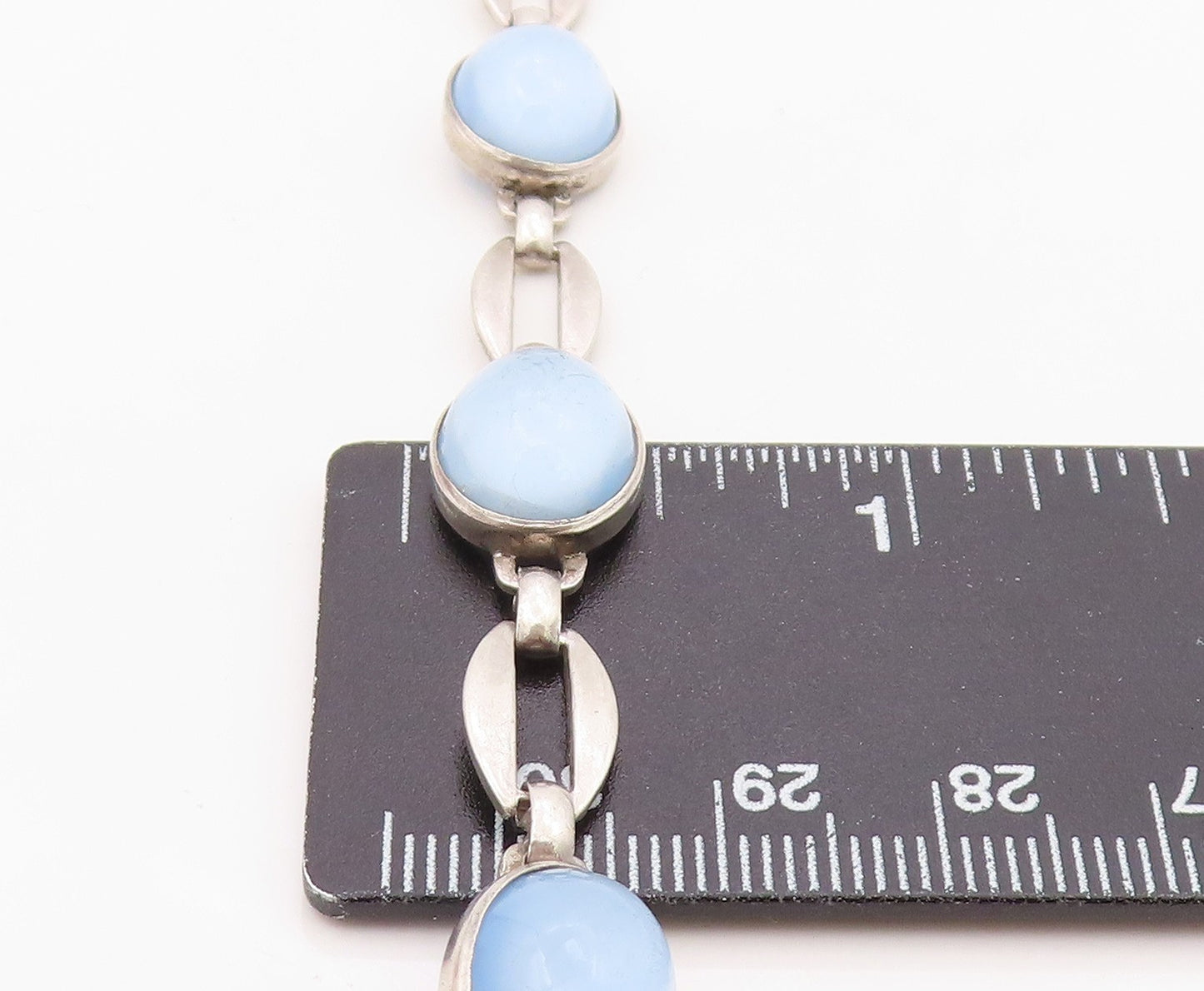 925 Sterling Silver Vintage Bracelet Elegant Cabochon Cat Eye Link  BT12113