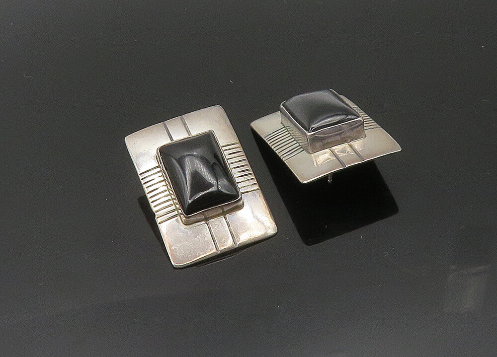 JAMES TOADLENA NAVAJO 925 Silver  Vintage Black Onyx Drop Earrings  EG10160