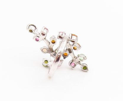 925 Sterling Silver Vintage Ring Multi Gemstone Bypass Leaf Branch Sz 9 RG34289