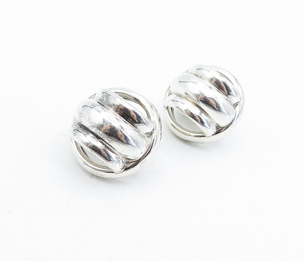 925 Sterling Silver  Vintage Polished Fluted Dome Non Pierce Earrings  EG2417