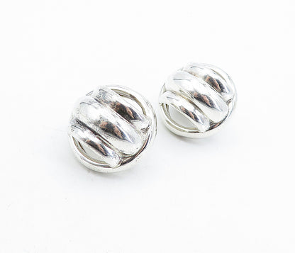 925 Sterling Silver  Vintage Polished Fluted Dome Non Pierce Earrings  EG2417
