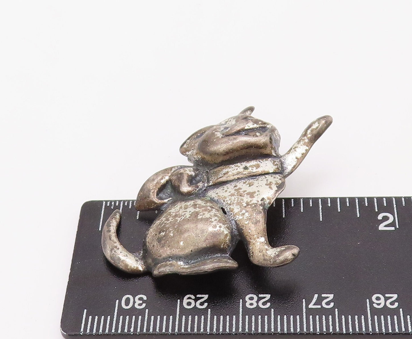 925 Sterling Silver Vintage Brooch Pin Antique Happy Playful Cat  BP11181