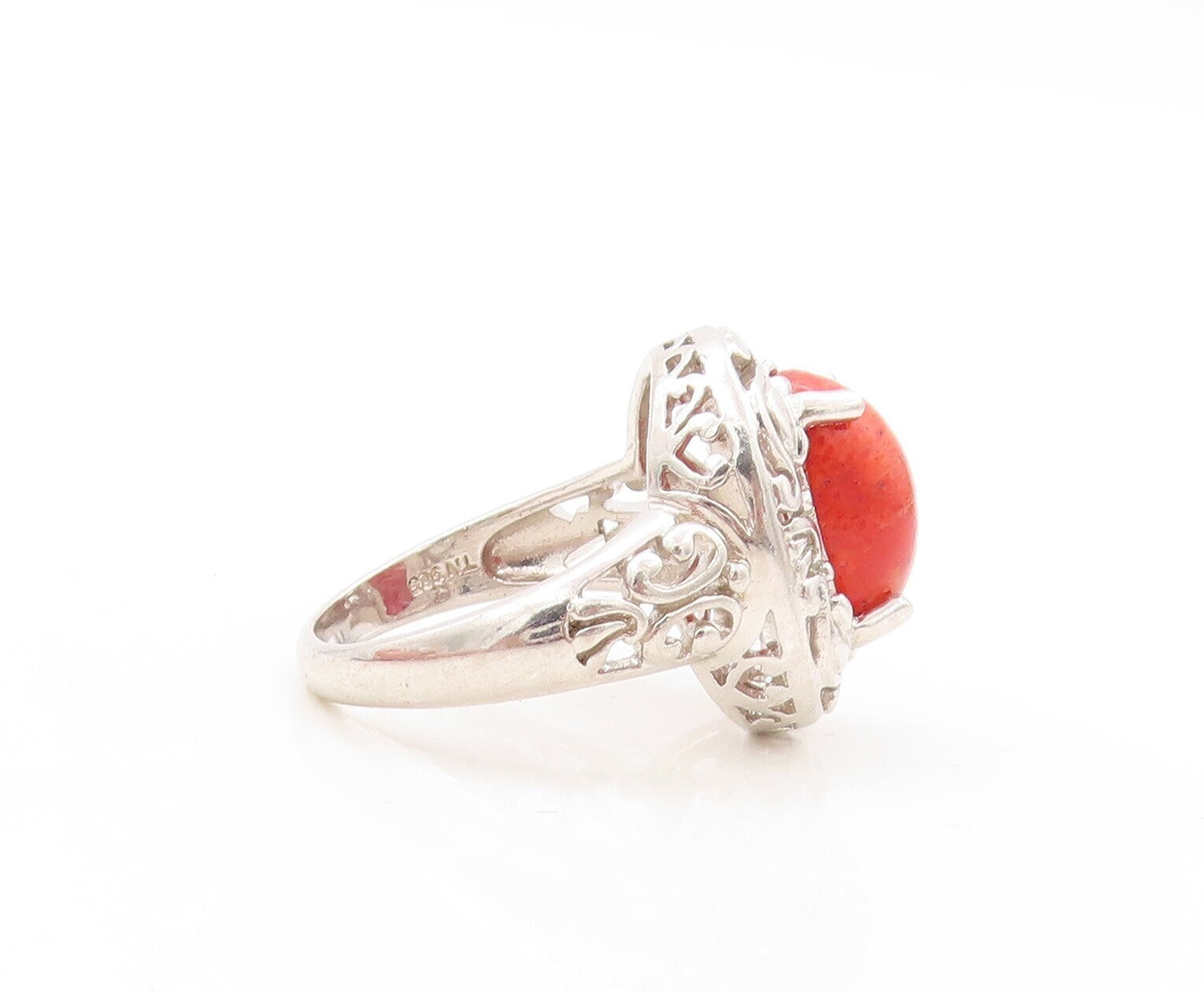 925 Sterling Silver Vintage Ring Swirly Carved Cabochon Gemstone Sz 9  RG31025