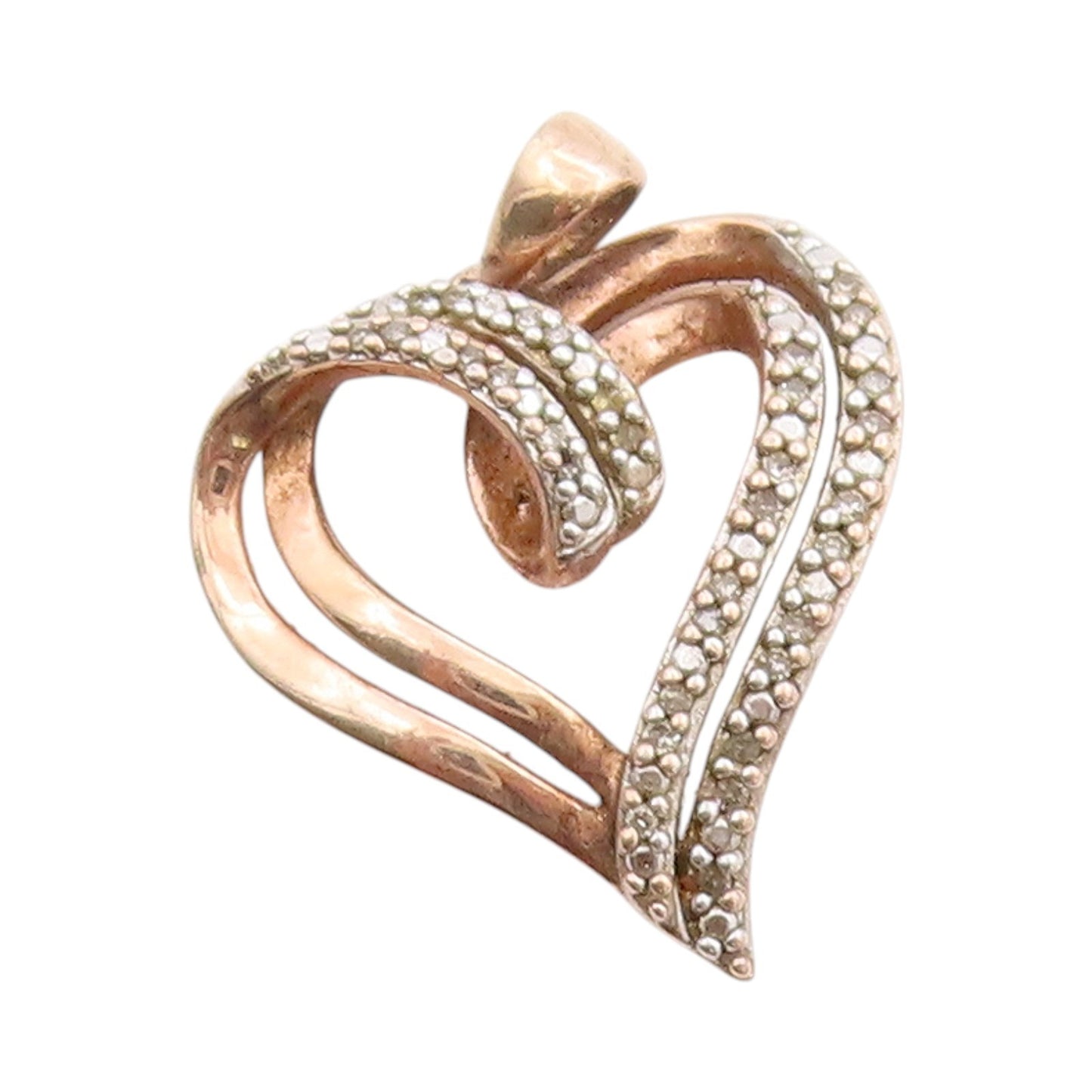 925 Sterling Silver Vintage Pendant Gold Plated Real Diamonds Love Heart PT24952