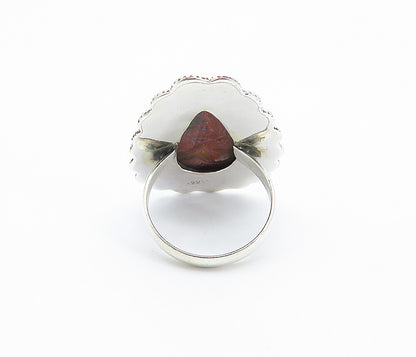 925 Sterling Silver  Vintage Agate Swirl Border Cocktail Ring Sz 10  RG8102
