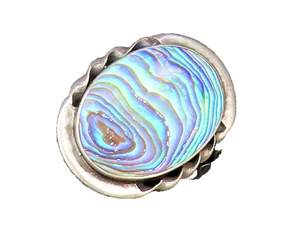 925 Sterling Silver  Vintage Twisted Edge Oval Abalone Brooch Pin  BP9846
