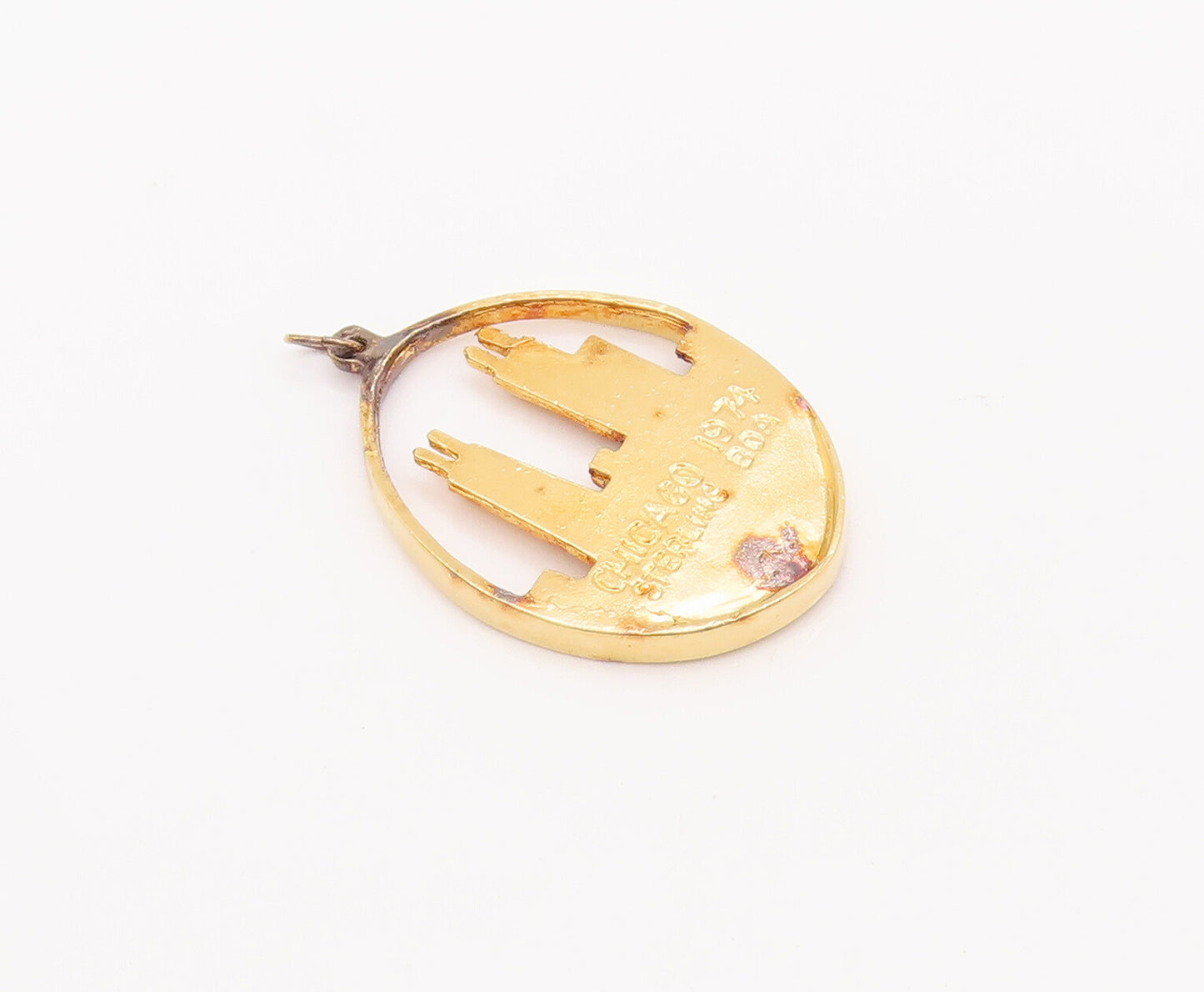 925 Sterling Silver Vintage Pendant Gold Plated 1974 Chicago Skyline  PT22922