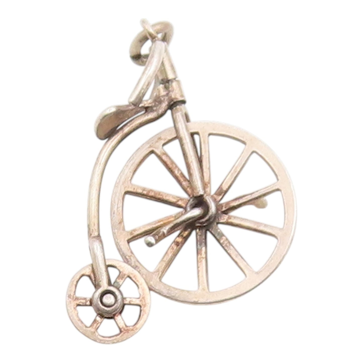 925 Sterling Silver Vintage Pendant Penny Farthing Bicycle Charm Moves  PT26166