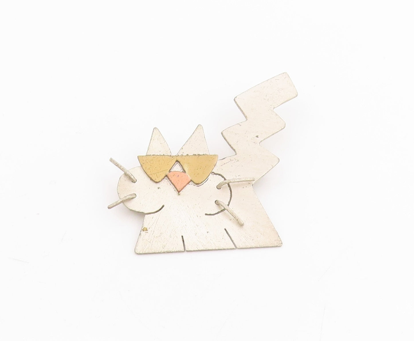 925 Sterling Silver Vintage Brooch Pin Modernist Kitten With Glasses  BP12240