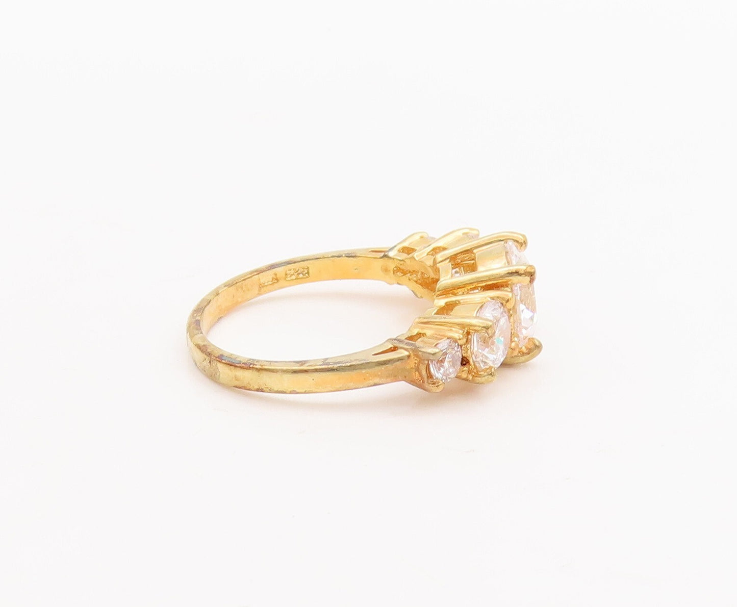 925 Sterling Silver Vintage Ring Gold Plated Multi Size Round CZ  Sz 7  RG29224