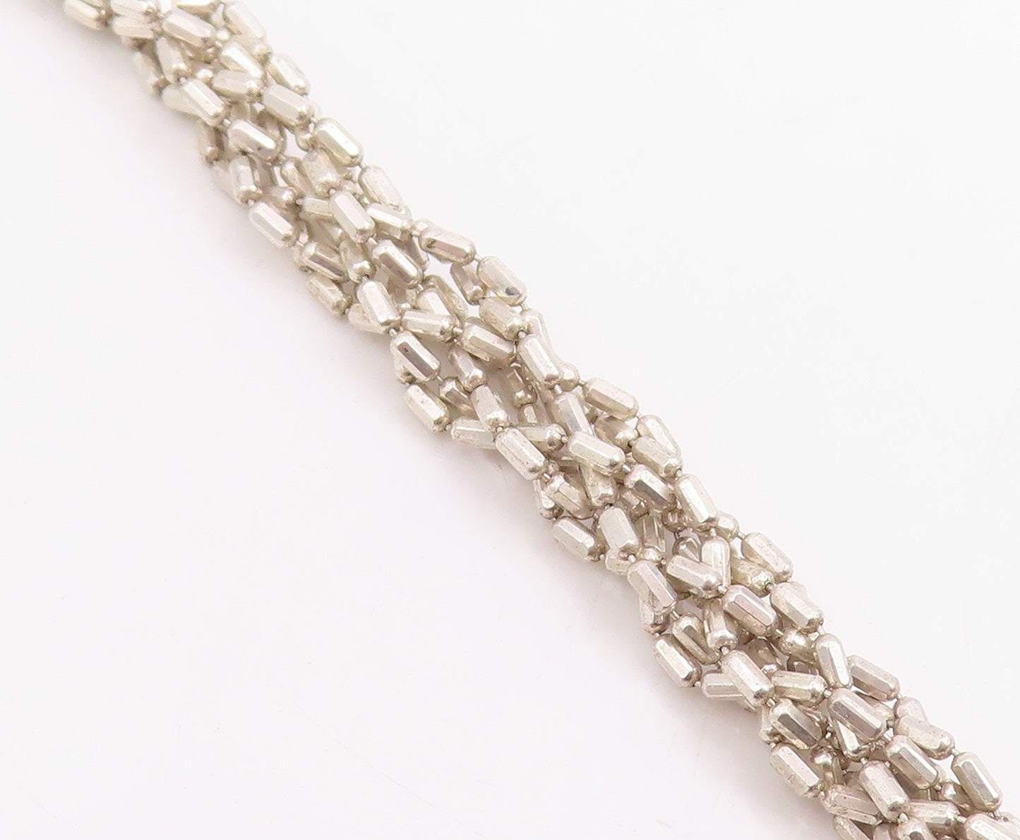 925 Sterling Silver Vintage Necklace Classic Multi Strand Woven Chain  NE4777