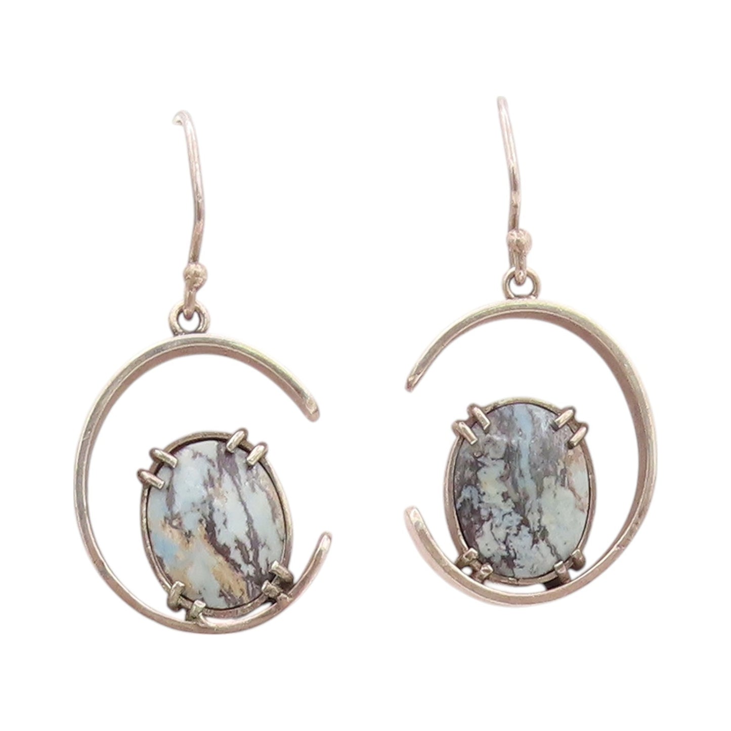 925 Sterling Silver Vintage Earrings Cutout Semi Circle With Gemstone  EG13540