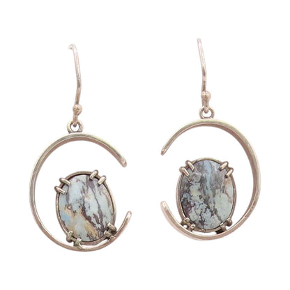 925 Sterling Silver Vintage Earrings Cutout Semi Circle With Gemstone  EG13540