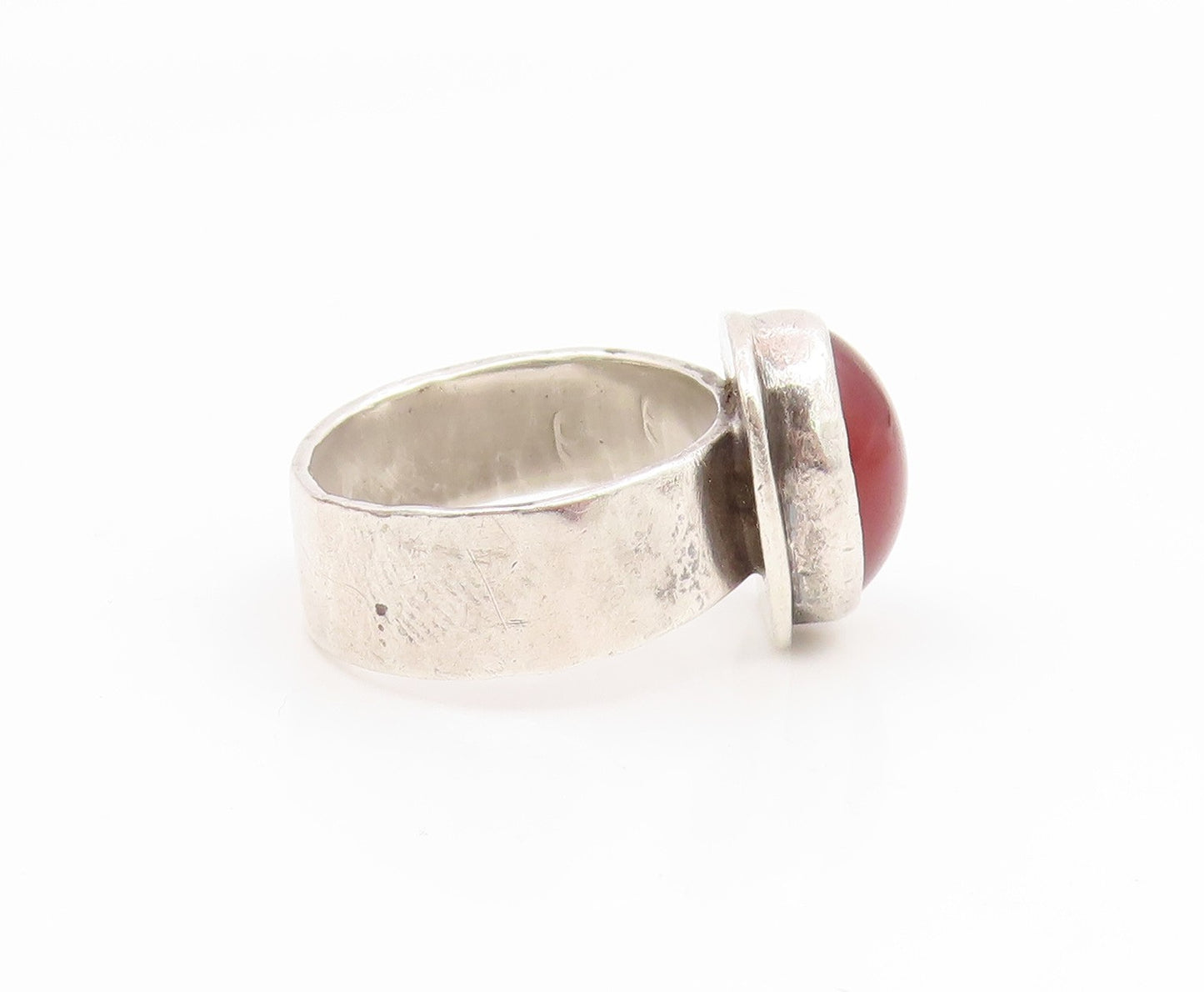 925 Sterling Silver Vintage Ring Classic Cabochon Carnelian Band  Sz 6  RG35123