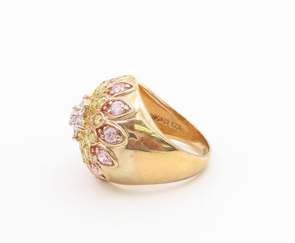 925 Sterling Silver Vintage Ring Gold Plated Topaz Floral Design  Sz 7  RG36659