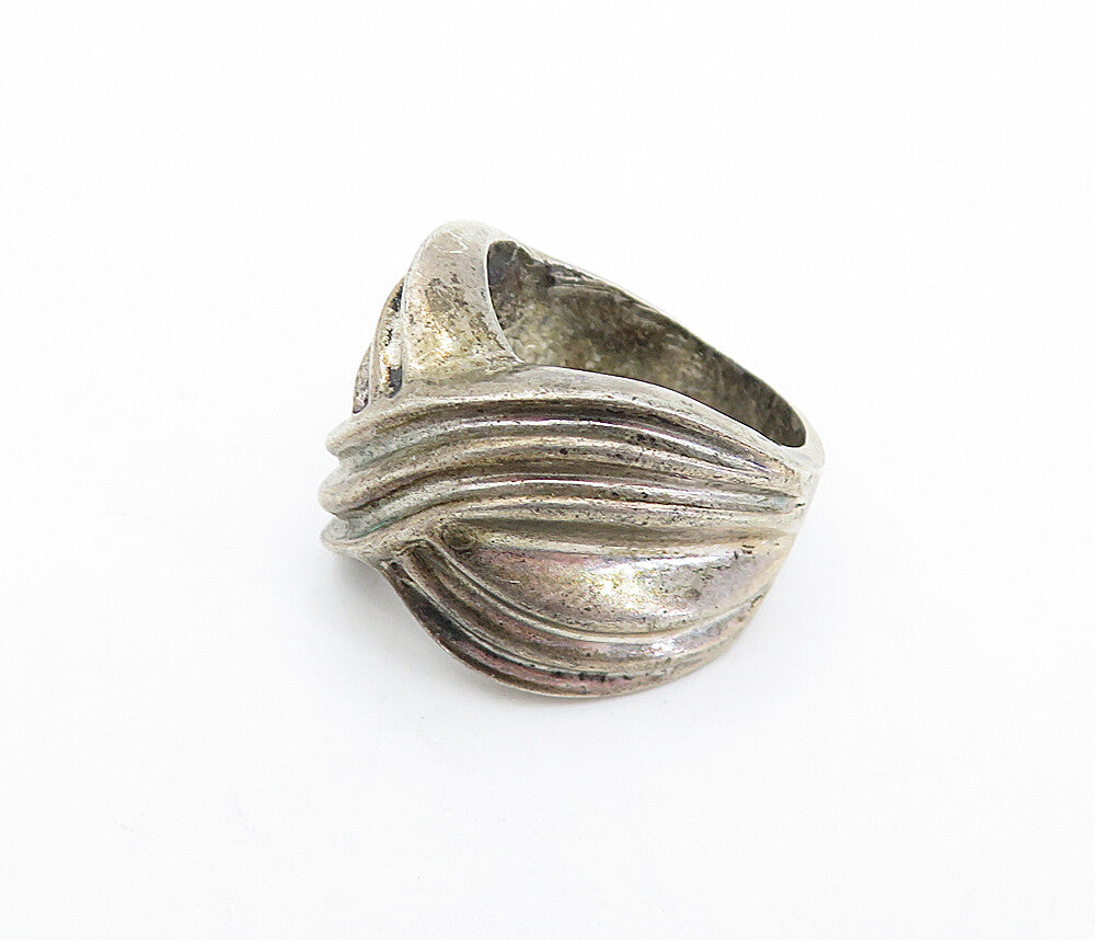 MEXICO 925 Silver  Vintage Dark Tone Fluted Crossover Band Ring Sz 8.5  RG5296