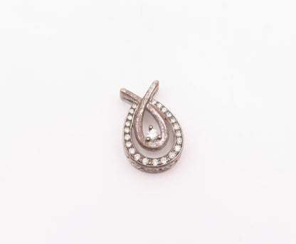 925 Sterling Silver  Vintage Genuine Diamonds Open Tear Drop Pendant  PT19616