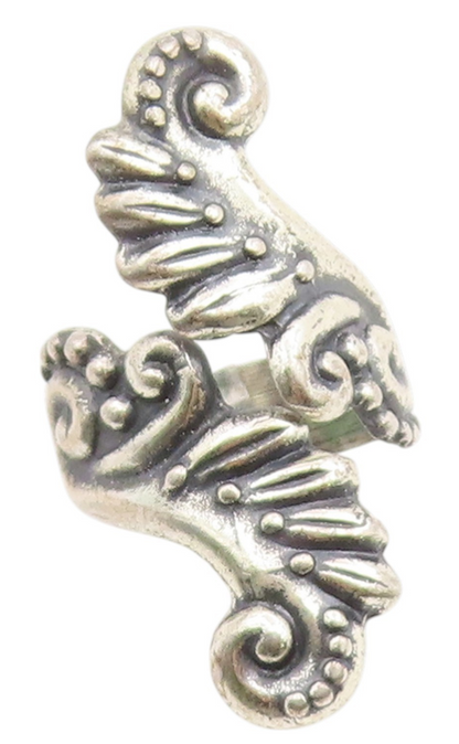 925 Sterling Silver Vintage Ring Classic Carved Feather Wing Wrap  Sz 6  RG36198