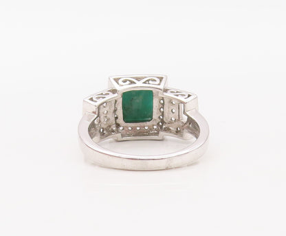 925 Sterling Silver Vintage Ring Rectangle Cutout Gemstone & CZ  Sz 7  RG30797