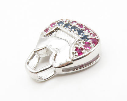 925 Sterling Silver  Vintage Pink & Blue Topaz Hand Bag Motif Pendant  PT11054