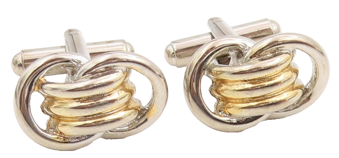 925 Sterling Silver Vintage Cuff Links Chunky Two Tone Interlocking Knot TR4054