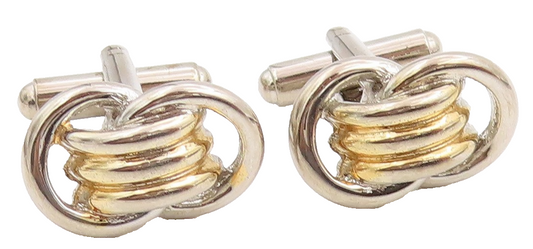 925 Sterling Silver Vintage Cuff Links Chunky Two Tone Interlocking Knot TR4054