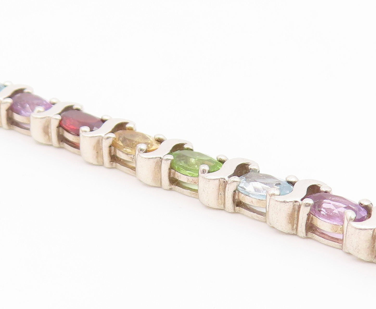 925 Sterling Silver Vintage Bracelet Classic Oval Cut Gemstone Link  BT12184