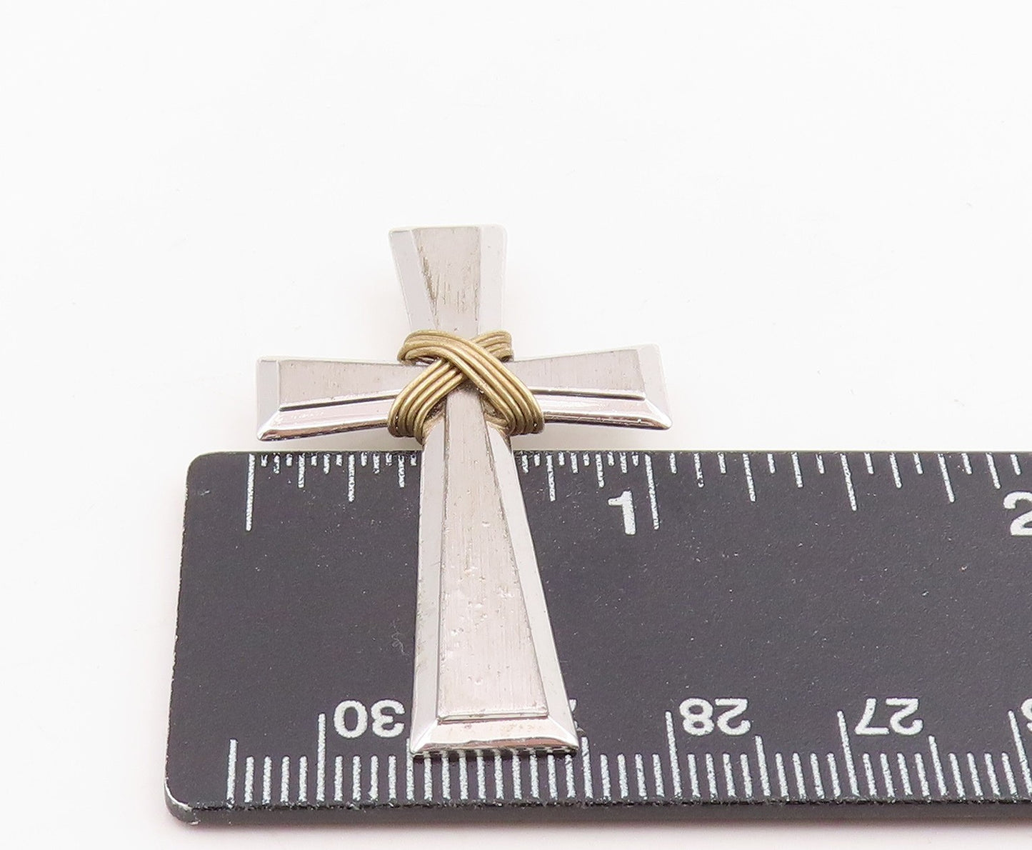 925 Sterling Silver Vintage Pendant Modernist Wire Wrap Religious Cross  PT25718