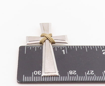 925 Sterling Silver Vintage Pendant Modernist Wire Wrap Religious Cross  PT25718