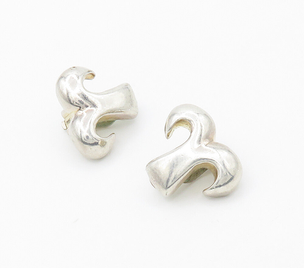 925 Sterling Silver  Vintage Shiny Modernist Non Pierce Drop Earrings  EG8375