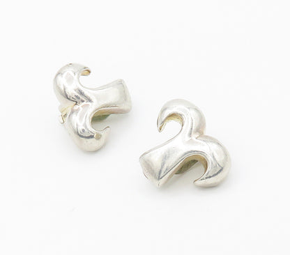 925 Sterling Silver  Vintage Shiny Modernist Non Pierce Drop Earrings  EG8375
