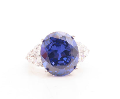 925 Sterling Silver Vintage Ring Round Cut Sapphire Beaded CZ  Sz 7  RG30106