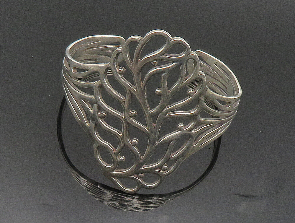 925 Sterling Silver  Vintage Tree Of Life Cutout Cuff Bracelet  BT9413