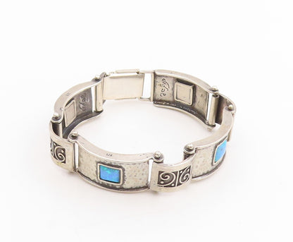 925 Sterling Silver Vintage Bracelet SHABLOOL ISRAEL Opal Hammered Link  BT11443