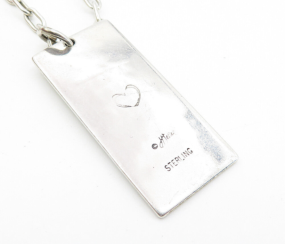925 Sterling Silver  Vintage Young Heart Stamped Quote Chain Necklace  NE1522