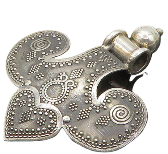 MEXICO 925 Silver  Vintage Patterned Love Heart Dark Tone Pendant  PT15617