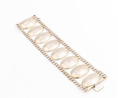 925 Sterling Silver Vintage Bracelet Geometric Solid Oval Link Chain  BT11421