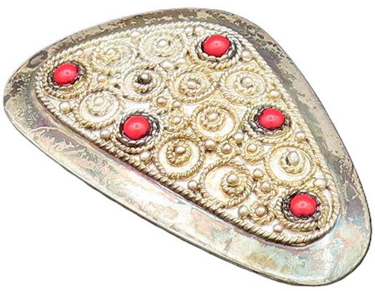 ISRAEL 925 Silver  Vintage Beaded Rope Twist Multi Coral Brooch Pin  BP9665